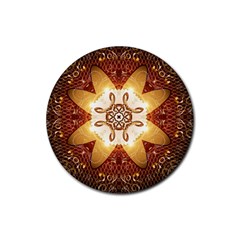 Elegant, Decorative Kaleidoskop In Gold And Red Rubber Coaster (round)  by FantasyWorld7