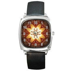 Elegant, Decorative Kaleidoskop In Gold And Red Square Metal Watches