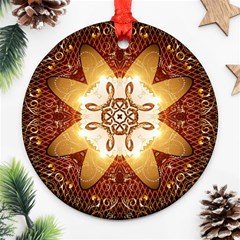 Elegant, Decorative Kaleidoskop In Gold And Red Round Ornament (two Sides)  by FantasyWorld7