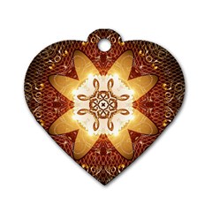 Elegant, Decorative Kaleidoskop In Gold And Red Dog Tag Heart (two Sides) by FantasyWorld7