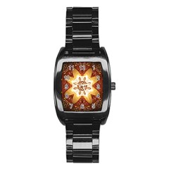 Elegant, Decorative Kaleidoskop In Gold And Red Stainless Steel Barrel Watch