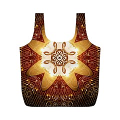 Elegant, Decorative Kaleidoskop In Gold And Red Full Print Recycle Bags (m) 