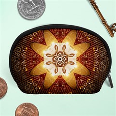 Elegant, Decorative Kaleidoskop In Gold And Red Accessory Pouches (large) 