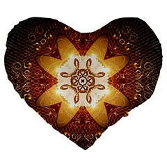 Elegant, Decorative Kaleidoskop In Gold And Red Large 19  Premium Flano Heart Shape Cushions