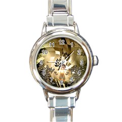 Clef With  And Floral Elements Round Italian Charm Watches