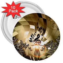 Clef With  And Floral Elements 3  Buttons (10 Pack) 