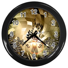 Clef With  And Floral Elements Wall Clocks (black)