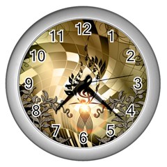 Clef With  And Floral Elements Wall Clocks (silver) 