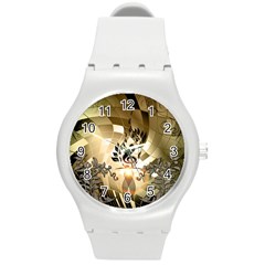 Clef With  And Floral Elements Round Plastic Sport Watch (m)