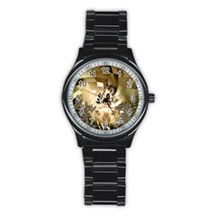 Clef With  And Floral Elements Stainless Steel Round Watches