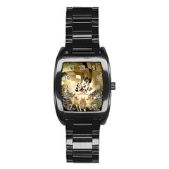 Clef With  And Floral Elements Stainless Steel Barrel Watch