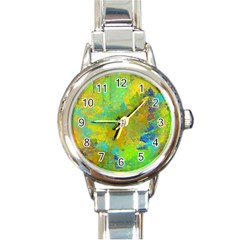 Abstract In Blue, Green, Copper, And Gold Round Italian Charm Watches by digitaldivadesigns