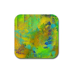 Abstract In Blue, Green, Copper, And Gold Rubber Coaster (square)  by digitaldivadesigns