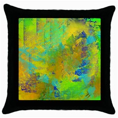 Abstract In Blue, Green, Copper, And Gold Throw Pillow Cases (black)