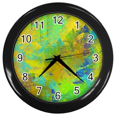 Abstract In Blue, Green, Copper, And Gold Wall Clocks (black)