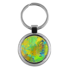 Abstract In Blue, Green, Copper, And Gold Key Chains (round) 