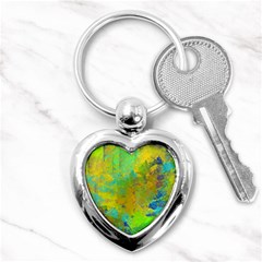 Abstract In Blue, Green, Copper, And Gold Key Chains (heart) 