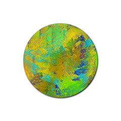 Abstract In Blue, Green, Copper, And Gold Rubber Coaster (round) 