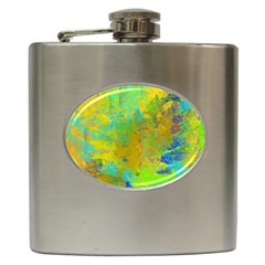 Abstract In Blue, Green, Copper, And Gold Hip Flask (6 Oz)