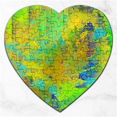 Abstract In Blue, Green, Copper, And Gold Jigsaw Puzzle (heart)