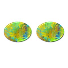 Abstract In Blue, Green, Copper, And Gold Cufflinks (oval) by digitaldivadesigns