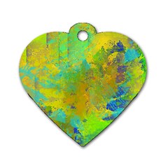 Abstract In Blue, Green, Copper, And Gold Dog Tag Heart (one Side)