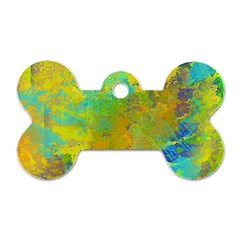 Abstract In Blue, Green, Copper, And Gold Dog Tag Bone (one Side)