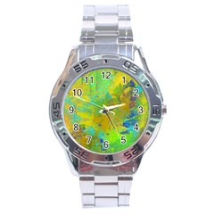 Abstract In Blue, Green, Copper, And Gold Stainless Steel Men s Watch