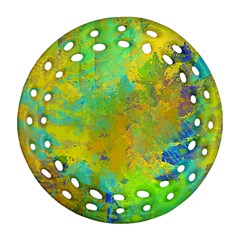 Abstract In Blue, Green, Copper, And Gold Round Filigree Ornament (2side)