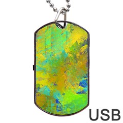 Abstract In Blue, Green, Copper, And Gold Dog Tag Usb Flash (one Side)