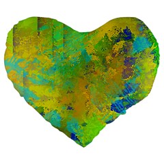 Abstract In Blue, Green, Copper, And Gold Large 19  Premium Heart Shape Cushions by digitaldivadesigns