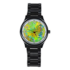 Abstract In Blue, Green, Copper, And Gold Stainless Steel Round Watches