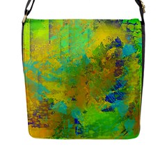 Abstract In Blue, Green, Copper, And Gold Flap Messenger Bag (l)  by digitaldivadesigns