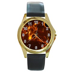 Fire And Flames In The Universe Round Gold Metal Watches