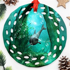 Wonderful Dolphin Ornament (round Filigree)  by FantasyWorld7