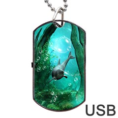 Wonderful Dolphin Dog Tag Usb Flash (two Sides) 