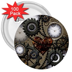 Steampunk With Heart 3  Buttons (100 Pack)  by FantasyWorld7