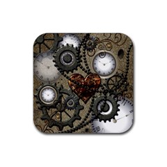 Steampunk With Heart Rubber Coaster (square) 