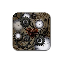 Steampunk With Heart Rubber Square Coaster (4 Pack) 