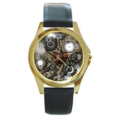 Steampunk With Heart Round Gold Metal Watches