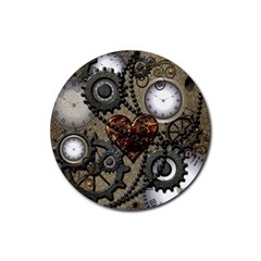 Steampunk With Heart Rubber Coaster (round) 