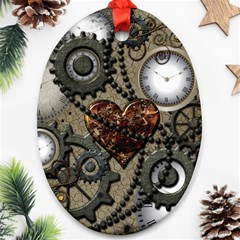 Steampunk With Heart Oval Ornament (two Sides)