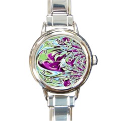 Purple, Green, And Blue Abstract Round Italian Charm Watches