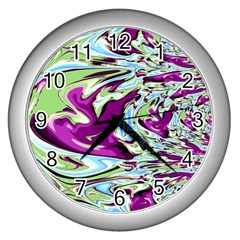 Purple, Green, And Blue Abstract Wall Clocks (silver)  by digitaldivadesigns