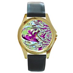 Purple, Green, And Blue Abstract Round Gold Metal Watches