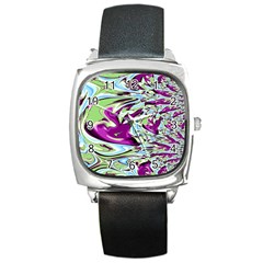 Purple, Green, And Blue Abstract Square Metal Watches