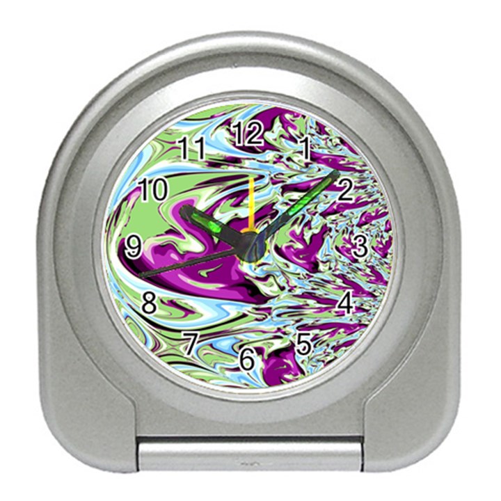 Purple, Green, and Blue Abstract Travel Alarm Clocks