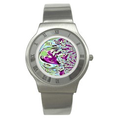 Purple, Green, And Blue Abstract Stainless Steel Watches