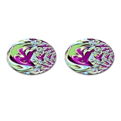 Purple, Green, And Blue Abstract Cufflinks (oval)