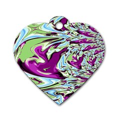 Purple, Green, And Blue Abstract Dog Tag Heart (one Side)